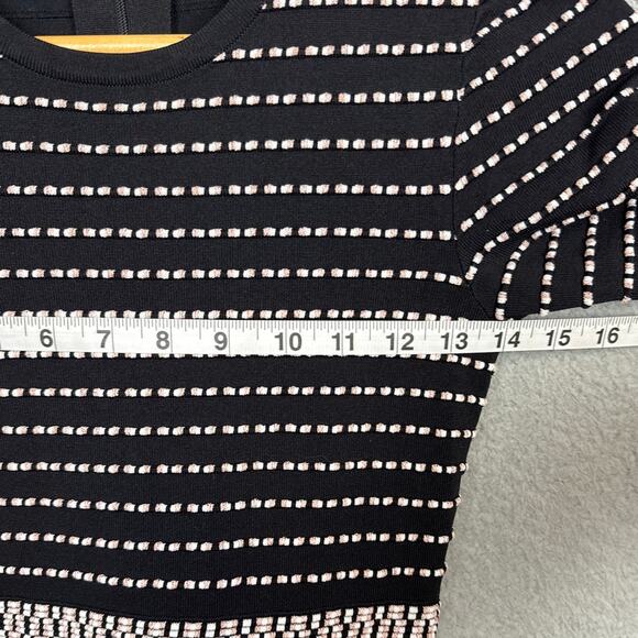 Shoshanna Mesa Dress Stretch Knit Embroidered Fit and Flare Black Pink Size XS - Picture 5 of 9